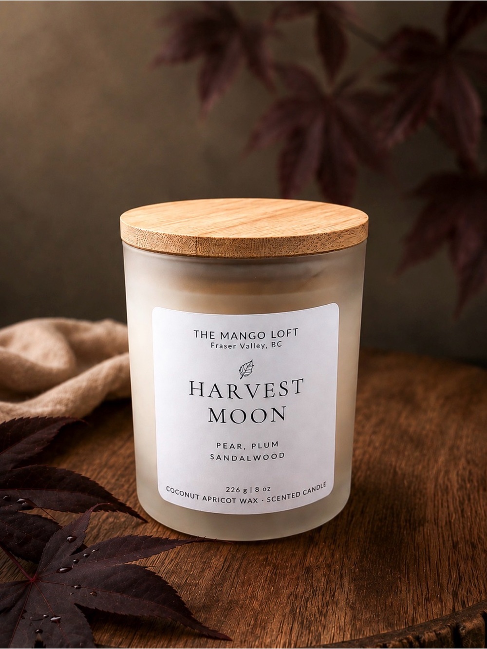 Harvest Moon 8 oz Hand-Poured Fall Candle | Pear Plum Sandalwood